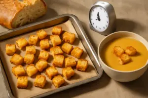 Crostini dorati perfetti per zuppe e vellutate: il pane ideale e il tempo di tostatura da rispettare